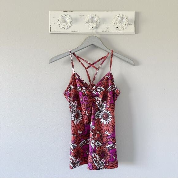 Prana Magenta and Orange Floral Print Tank Top - Picture 1 of 7